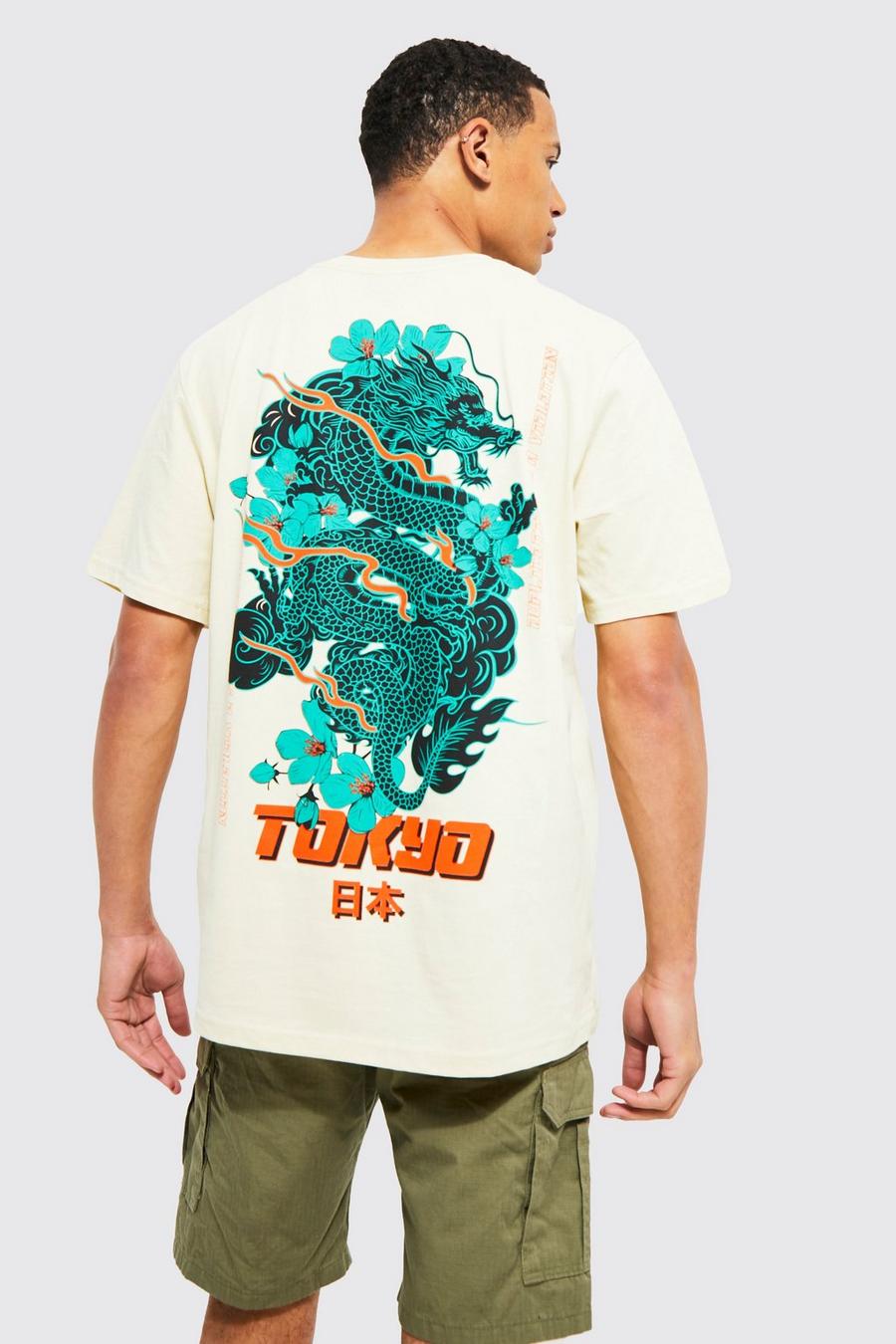 Sand Tall Tokyo Dragon T-Shirt Met Print En Rugopdruk image number 1