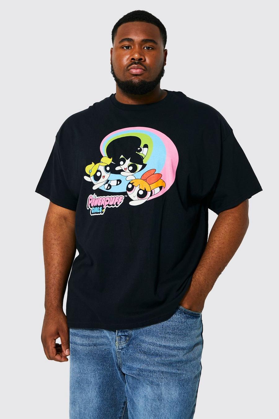 Plus T-Shirt mit lizenziertem Powerpuff Girls Print, Black