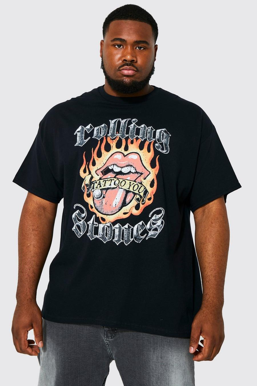 Black Plus Gelicenseerd Rolling Stones T-Shirt Met Vlammen image number 1