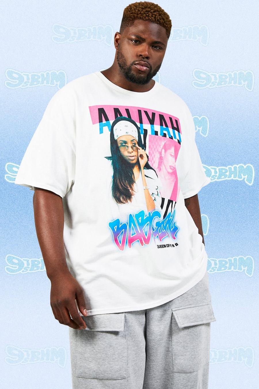 Camiseta Plus vintage con estampado de Aaliyah, White blanco image number 1