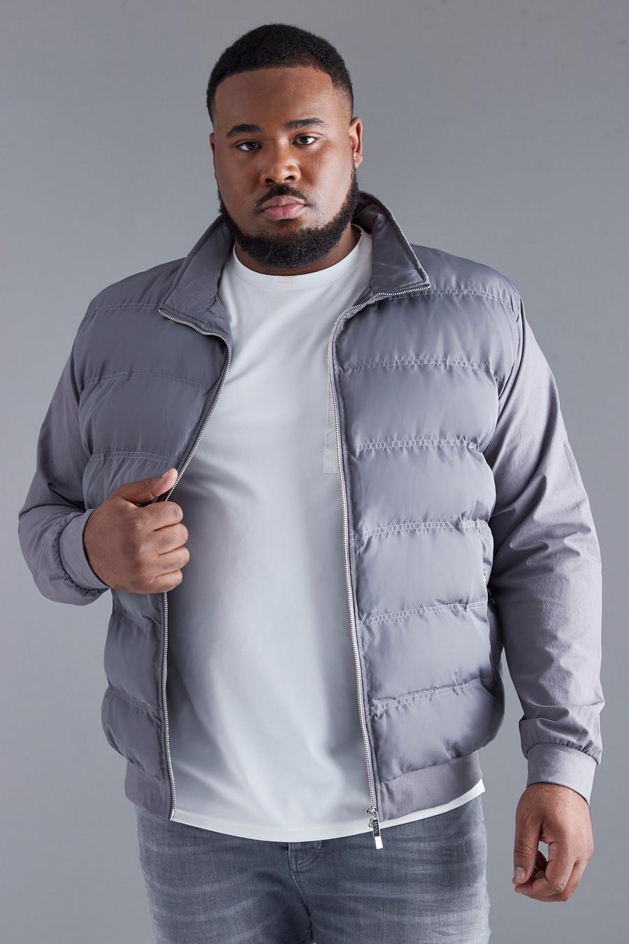 Grey Plus Slim Fit Puffer Lightweight Jacket image number 1