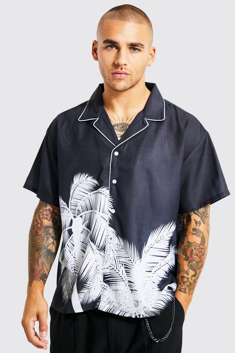 Camisa recta con ribete de palmeras, Black image number 1