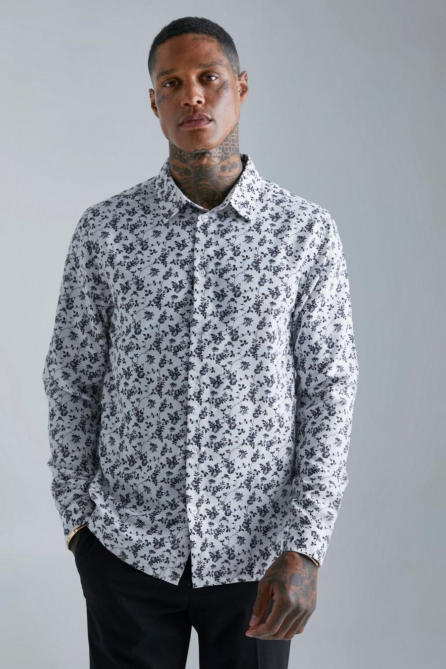 White Long Sleeve  Floral Shirt image number 1