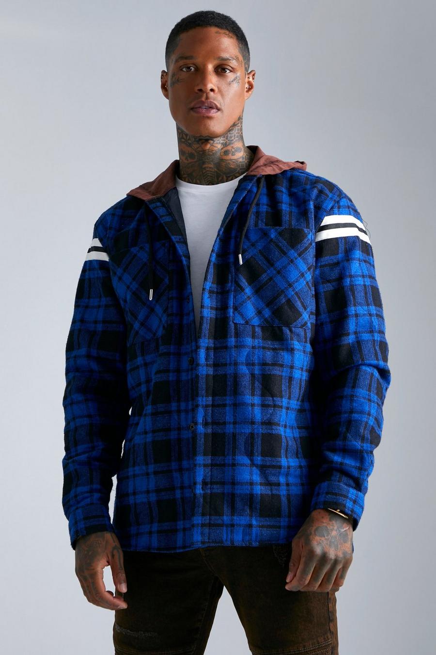 Cobalt Oversized Quilted Check Hooded Shirt image number 1