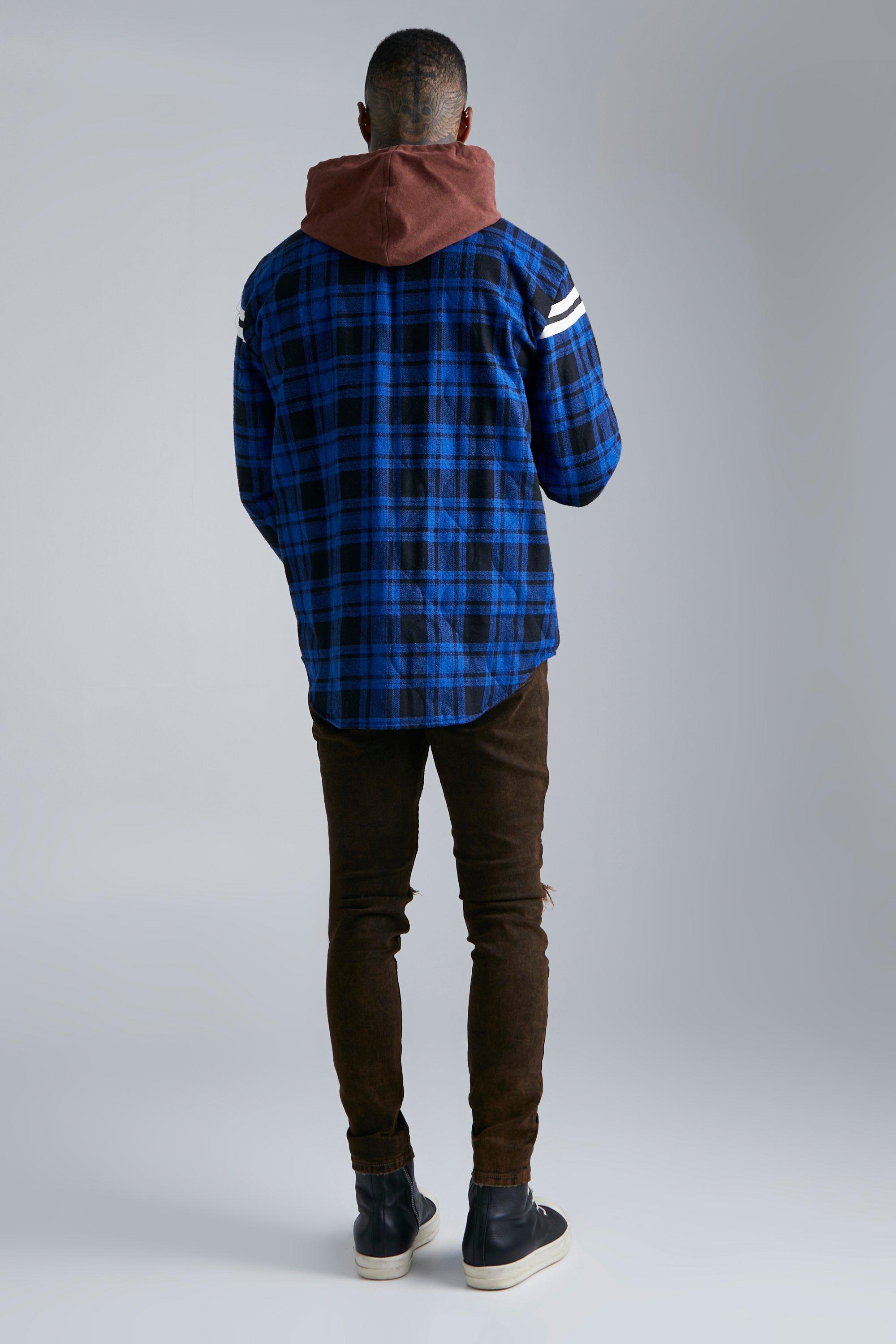 Red and black check hooded online shirt