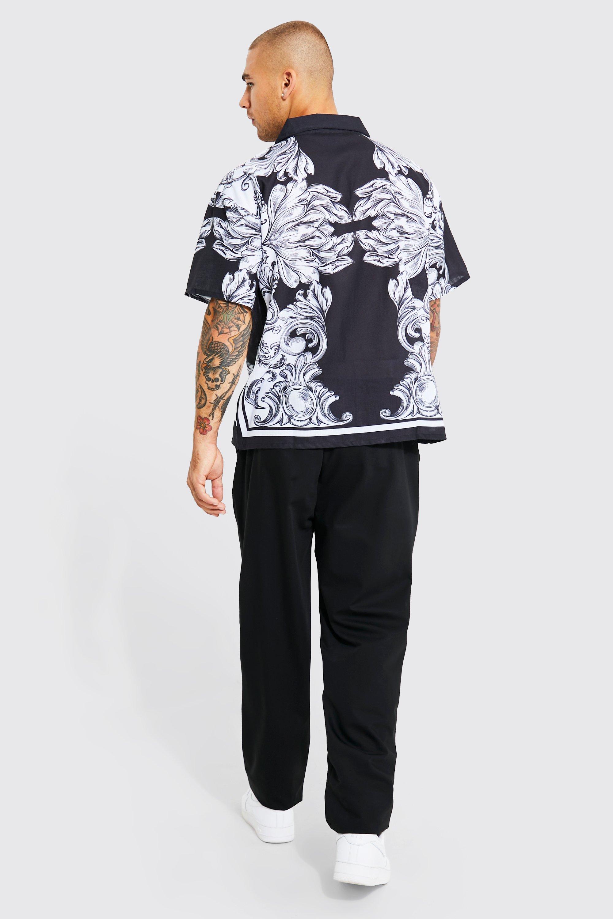 Short Sleeve Slub Baroque Border Shirt | boohoo USA