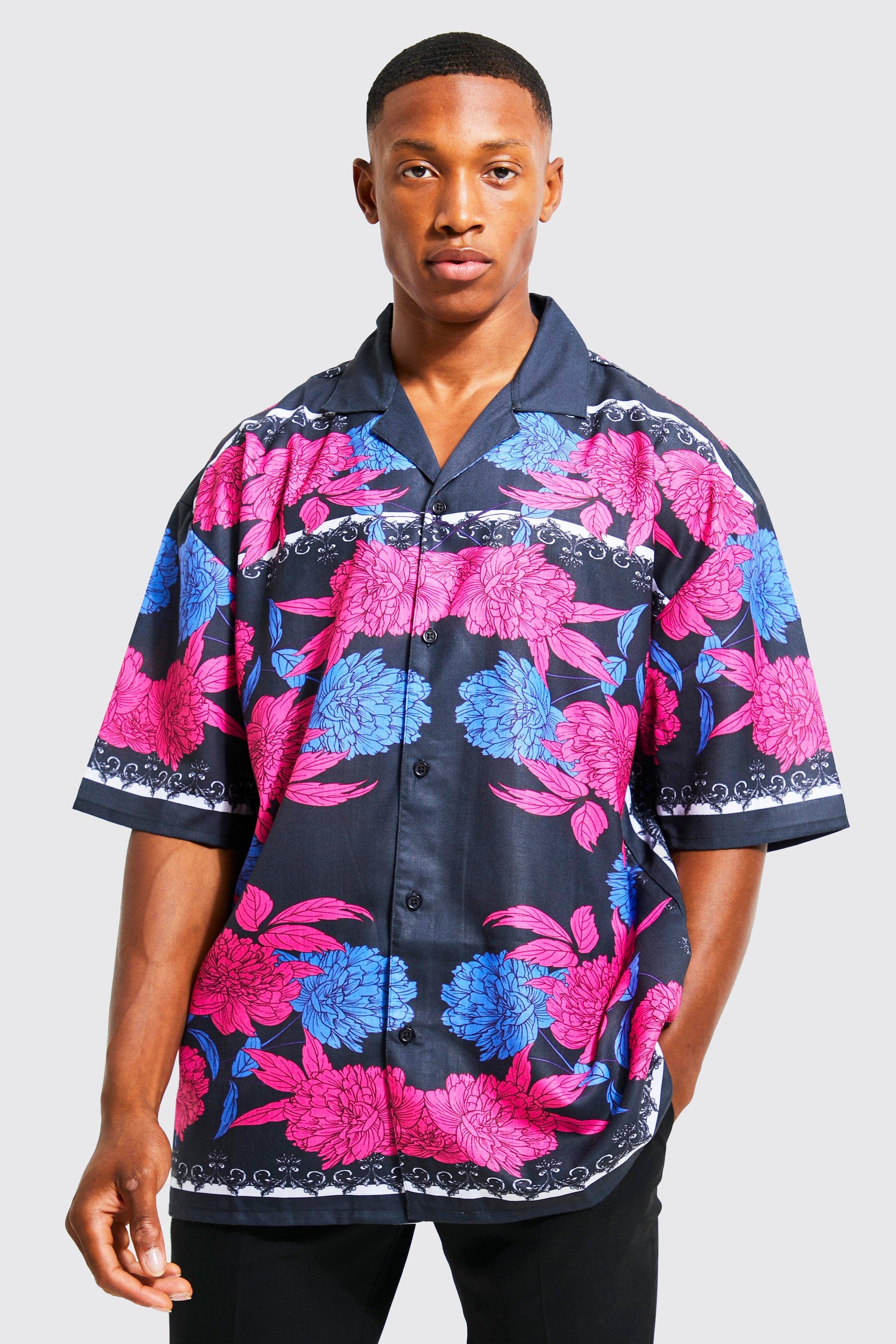 Short Sleeve Slub Baroque Border Shirt | boohoo USA