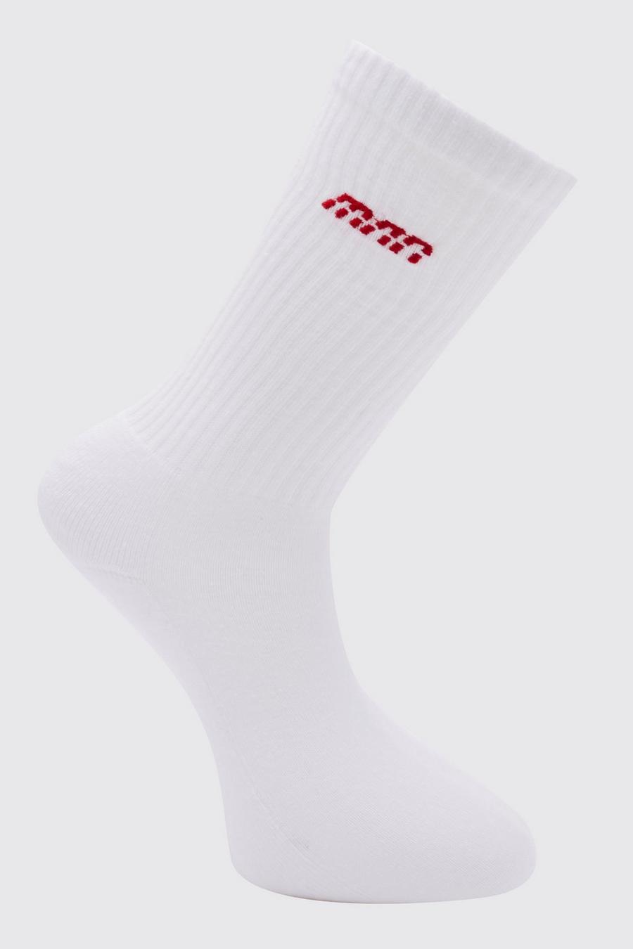 White 1 Pack Embroidered Man Dash Sock image number 1