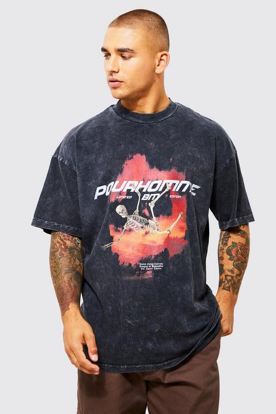 boohoo Plus Graphic Oversized Acid Wash T-Shirt - Grey - Size 14