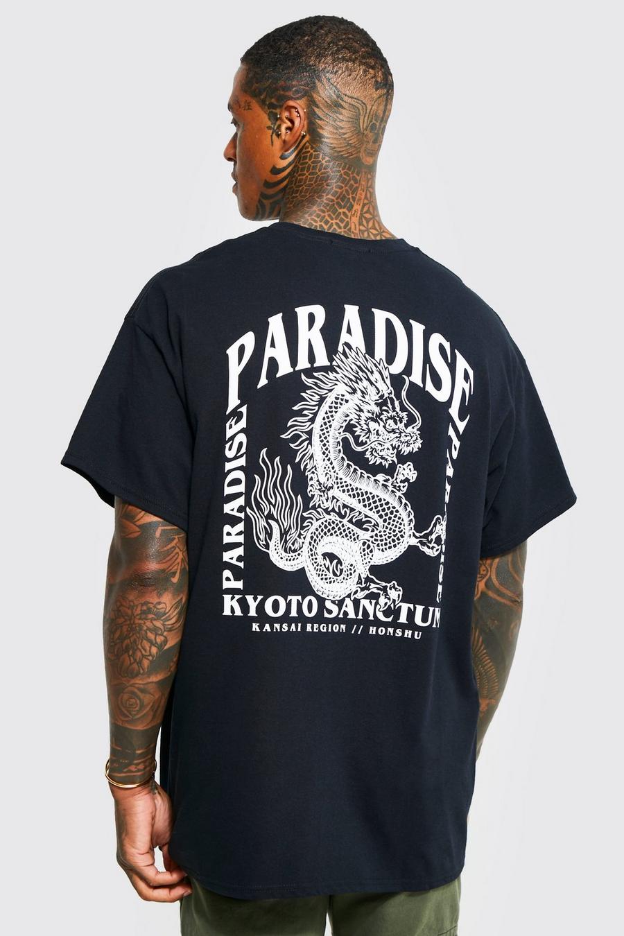 Black Paradise Oversize t-shirt med drake image number 1