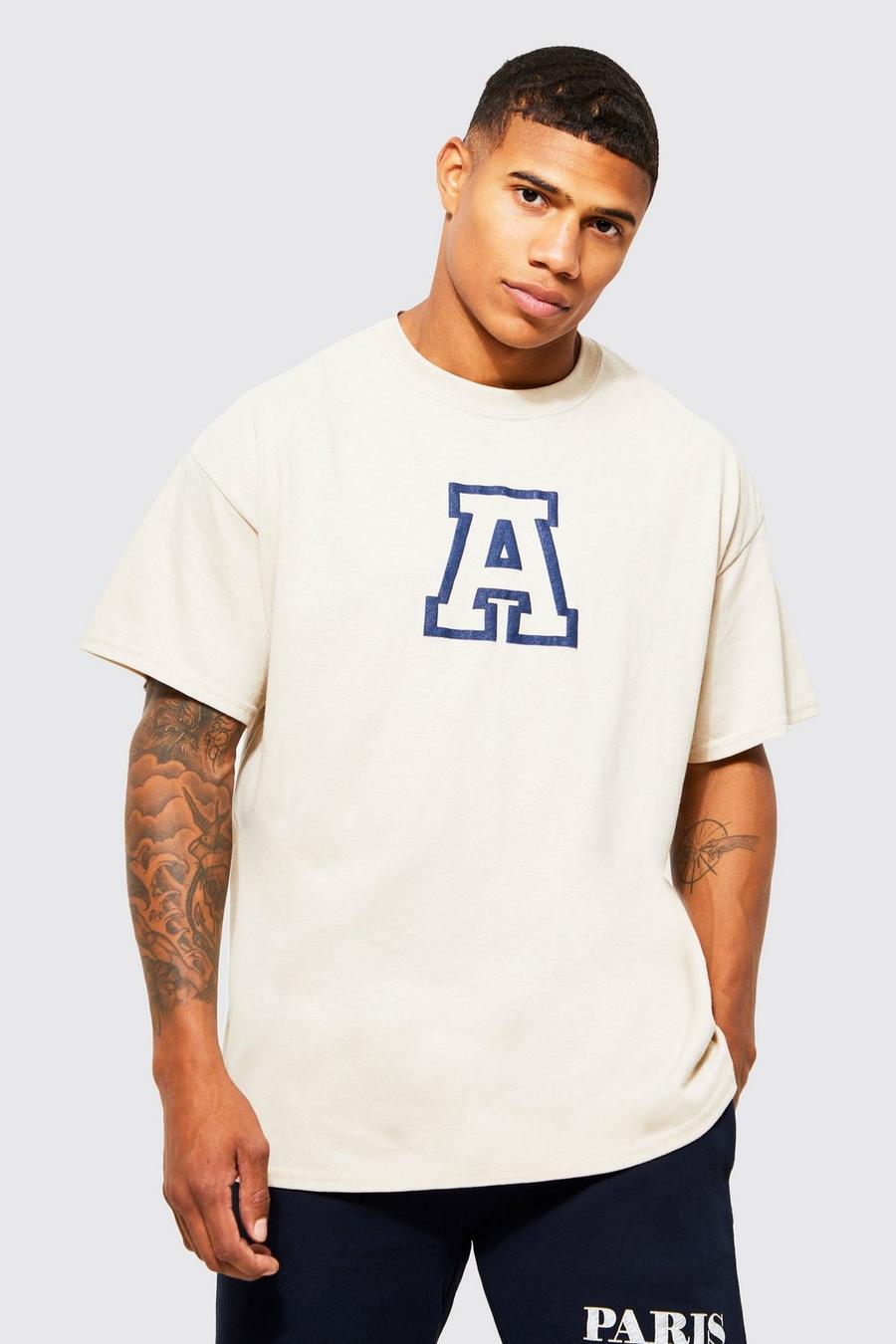 Camiseta oversize con estampado universitario High Build, Sand beis image number 1