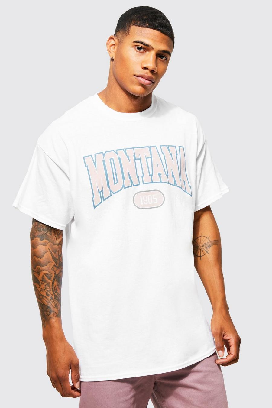White Oversized Montana Varsity Graphic T-shirt image number 1