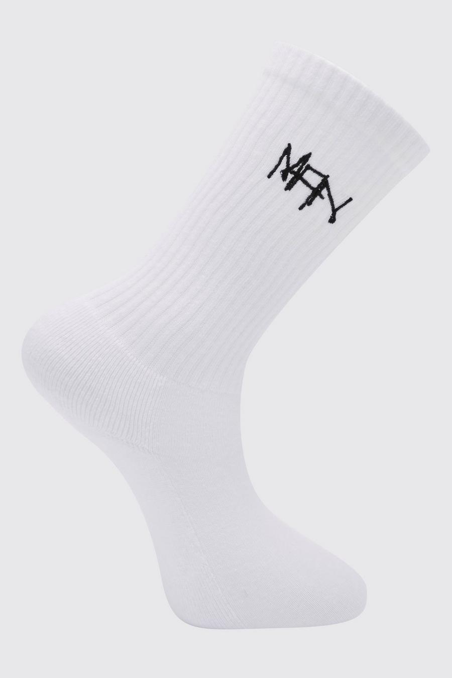 White 1 Pack Embroidered Man Scribble Sock image number 1