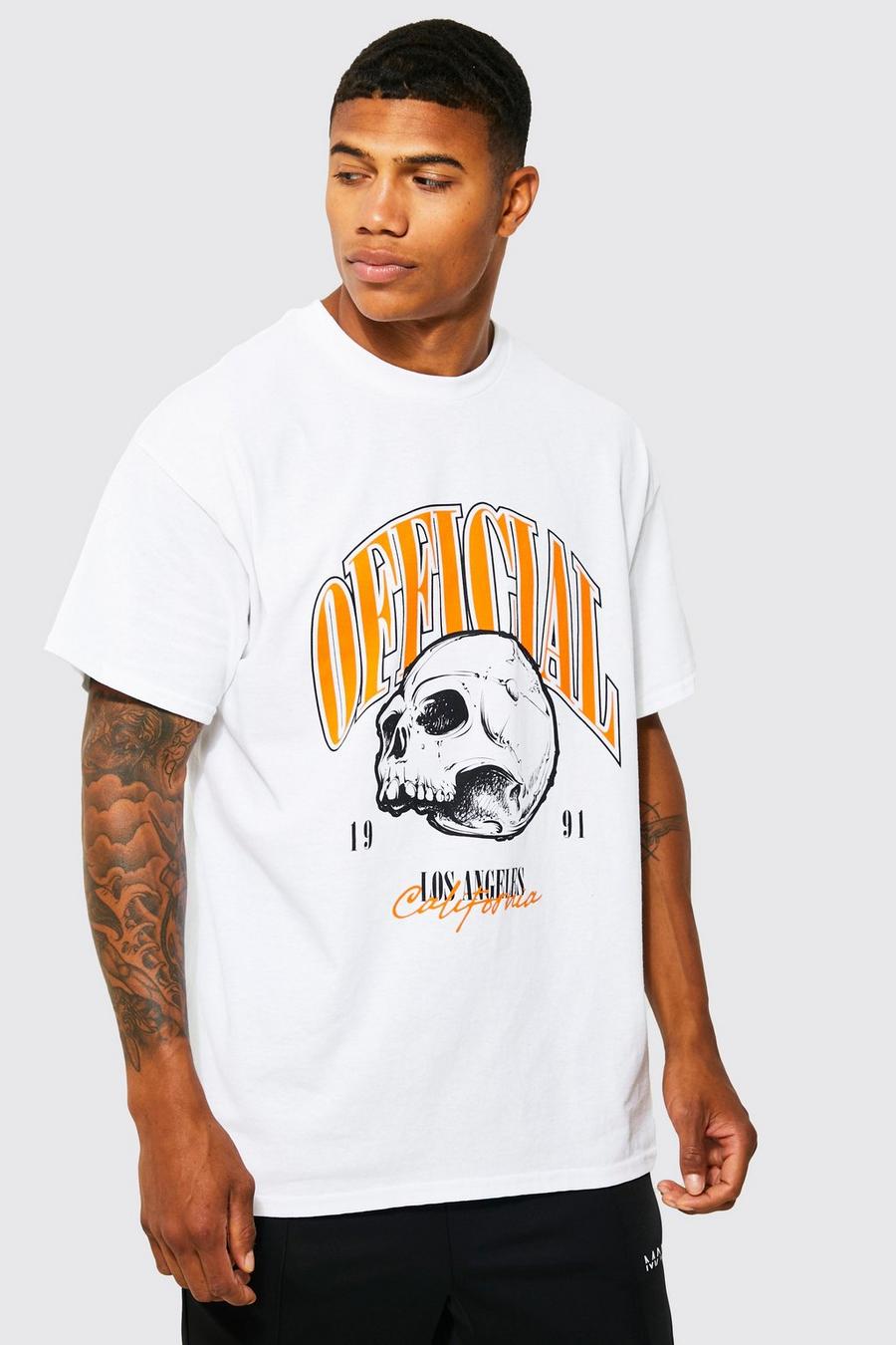 Oversize Official T-Shirt mit Totenkopf-Print, White weiß