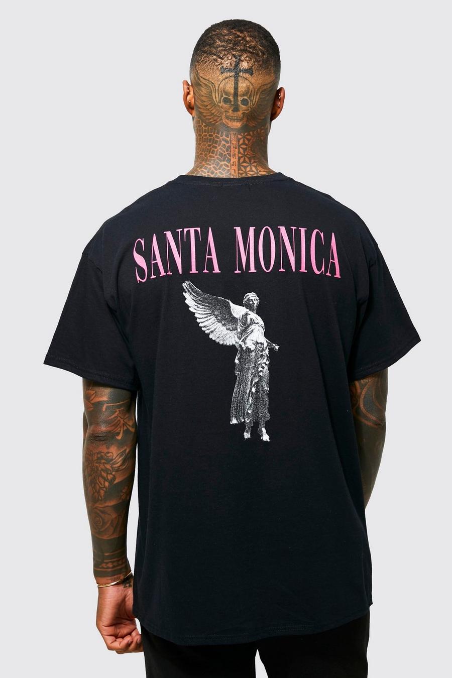 שחור nero טישרט אוברסייז עם כיתוב Santa Monica והדפס גרפי של פסל image number 1