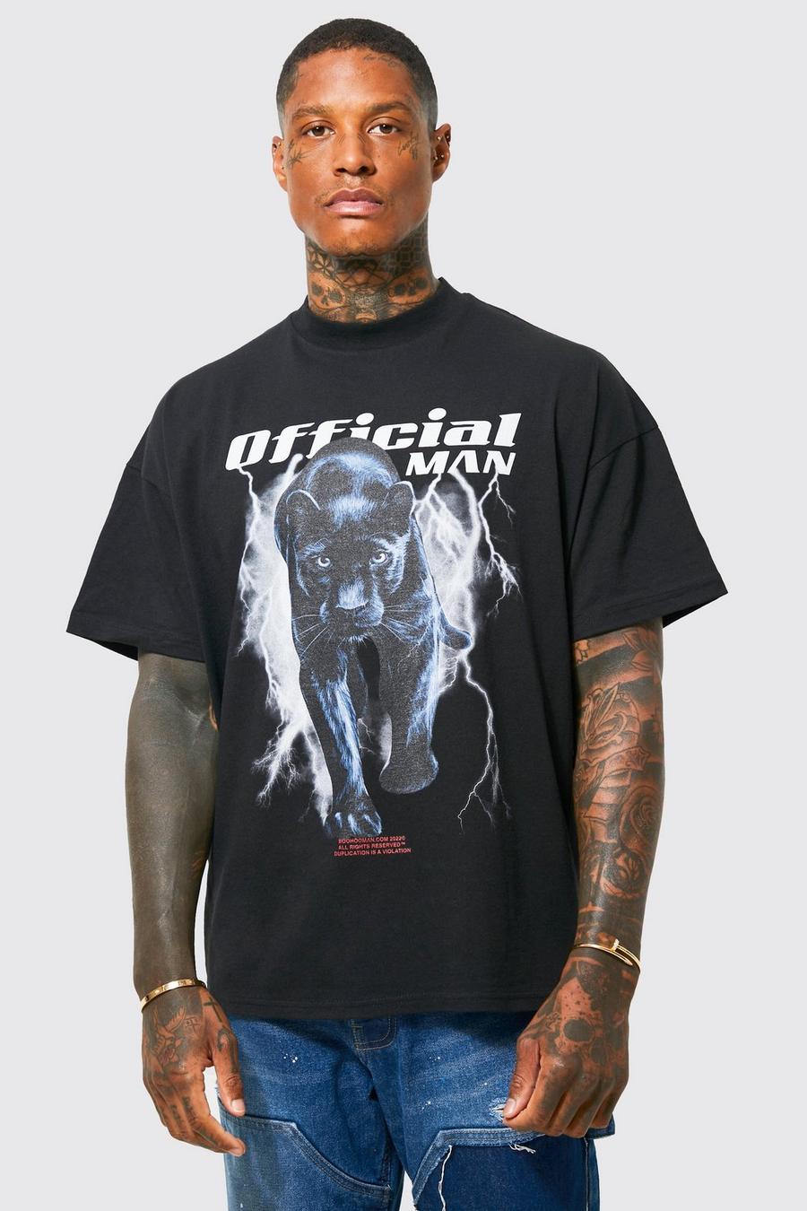 T-shirt oversize à imprimé panthère - MAN Official, Black image number 1
