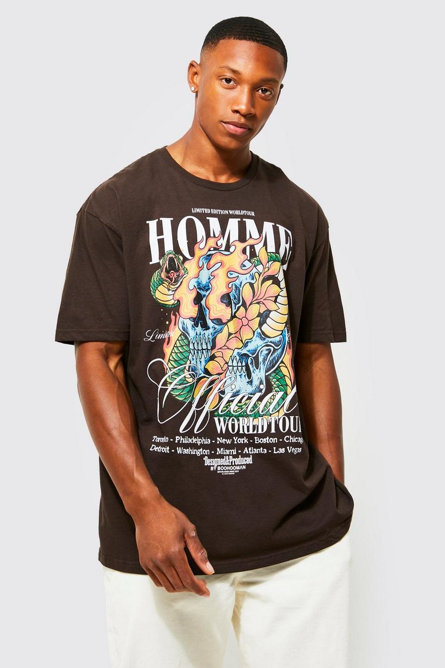 Chocolate Oversized Homme Schedel T-Shirt Met Print image number 1