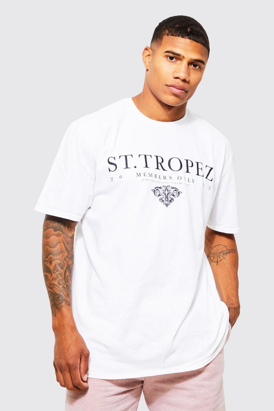 Camiseta oversize con estampado gráfico de St Tropez, White blanco image number 1