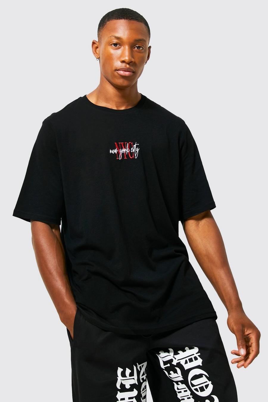 Black Oversized Geborduurd NYC T-Shirt Met Print image number 1