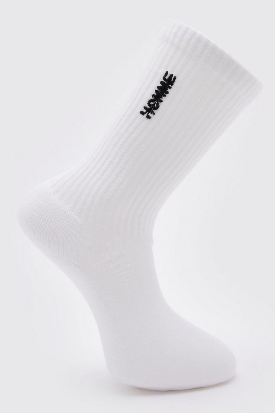 White 1 Pack Embroidered Homme Trip Sock image number 1