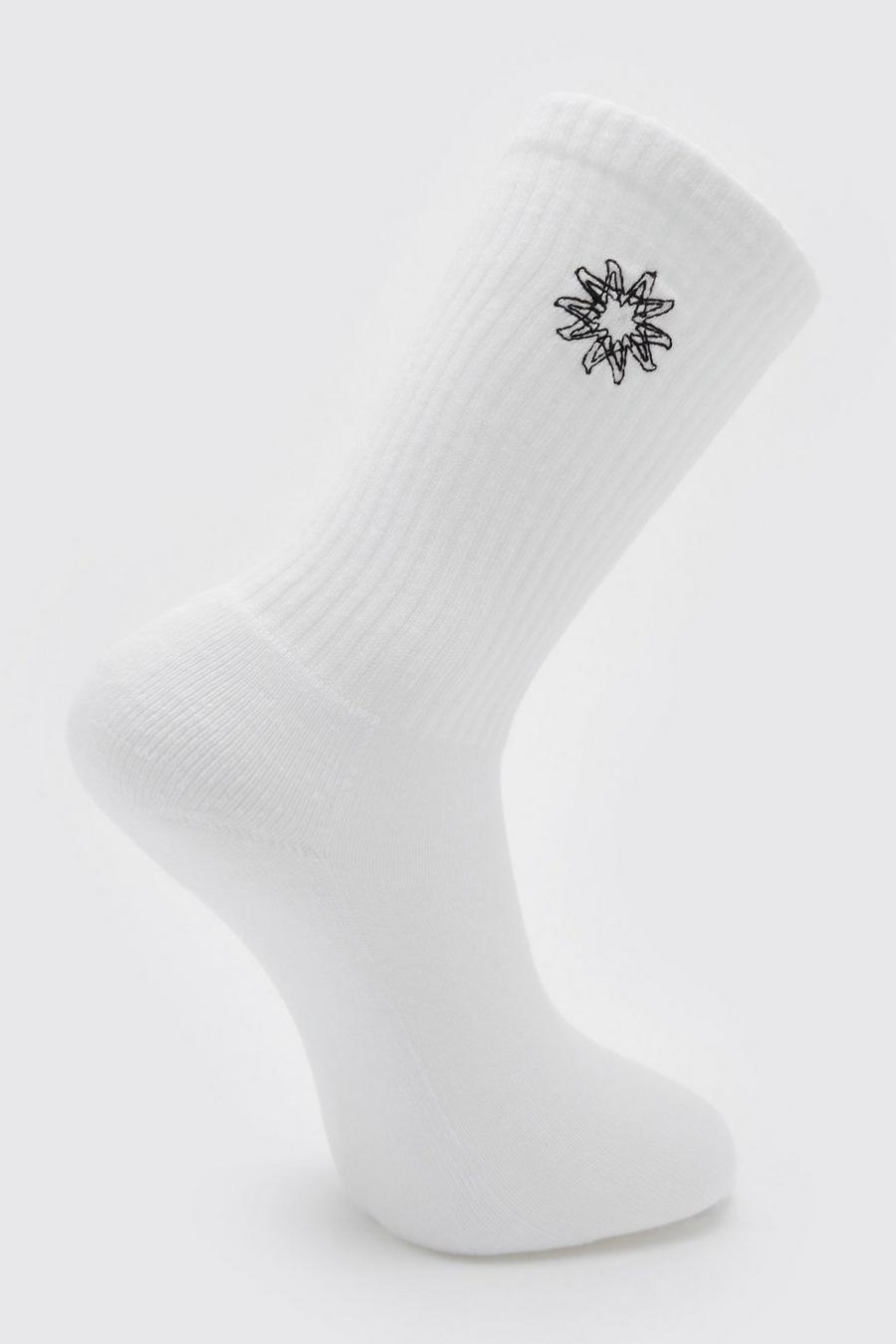 White 1 Pack Embroidered M Star Sock