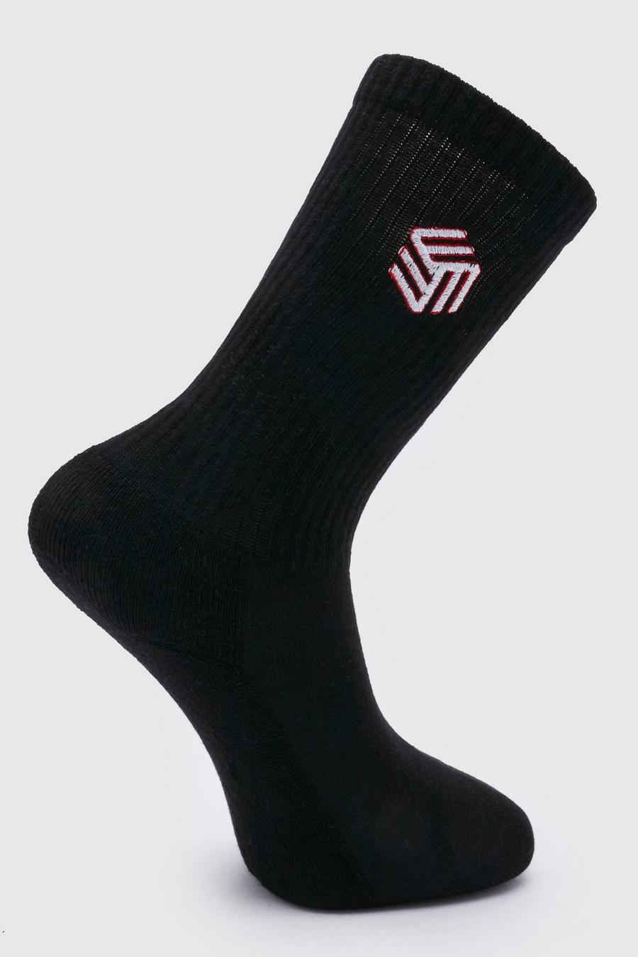 Black 1 Pack Embroidered Box Sock
