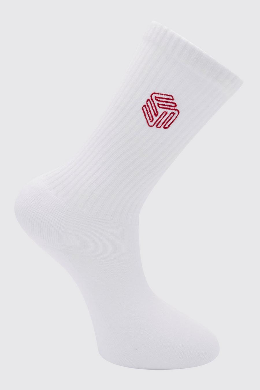 White 1 Pack Embroidered Box Sock image number 1