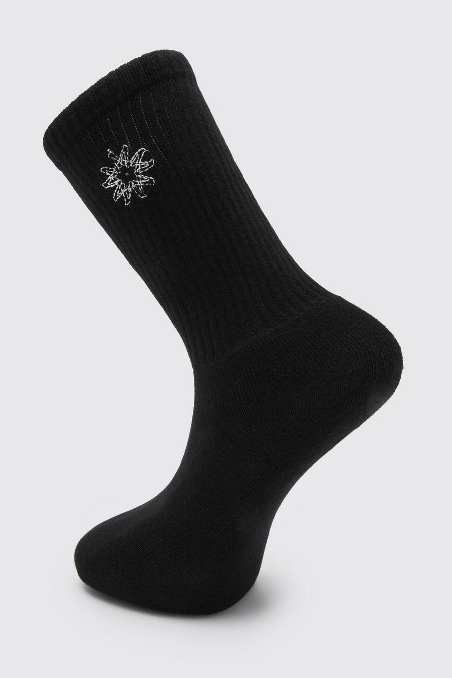 Black 1 Pack Embroidered M Star Sock image number 1