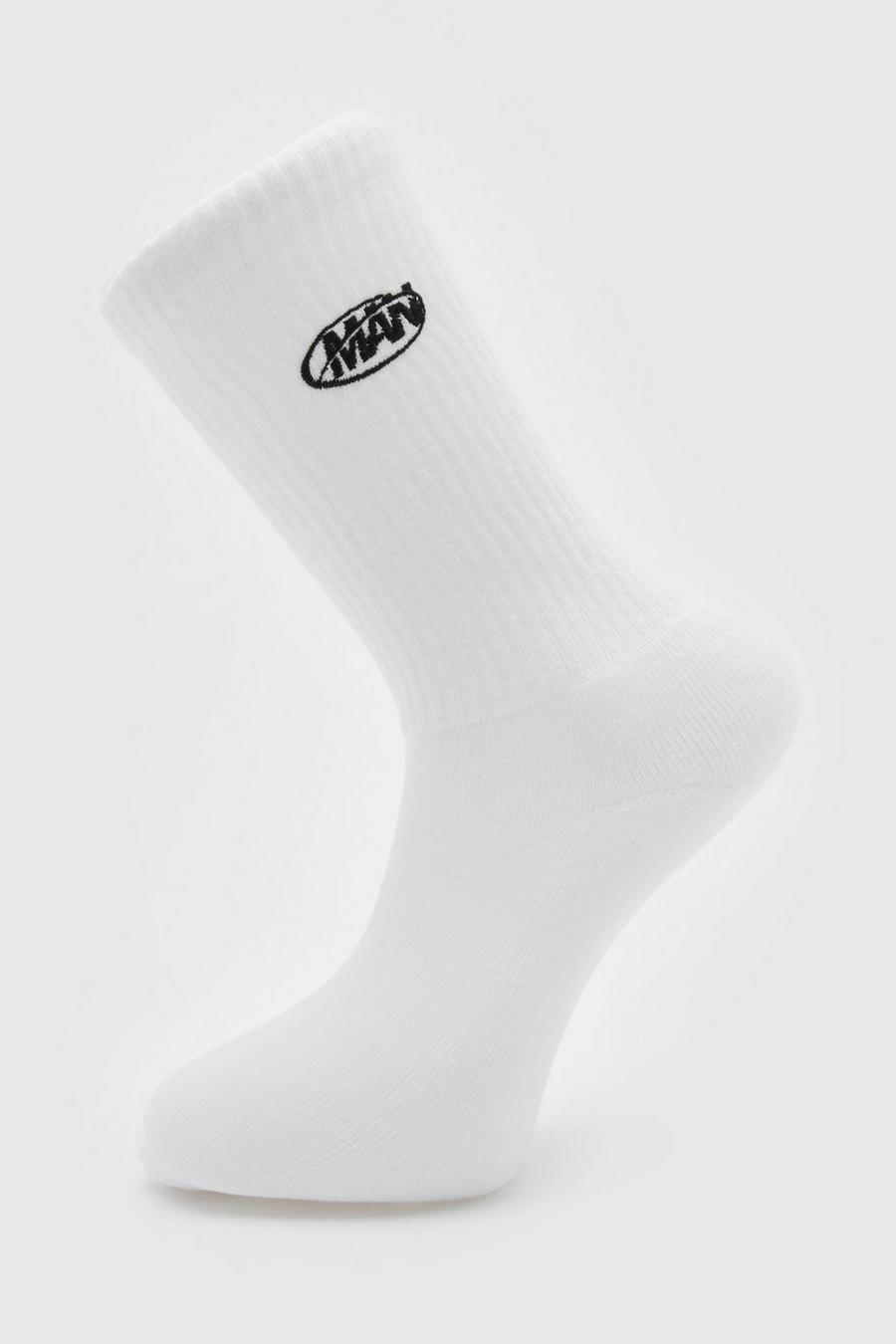 White 1 Pack Embroidered Man Sport Sock image number 1
