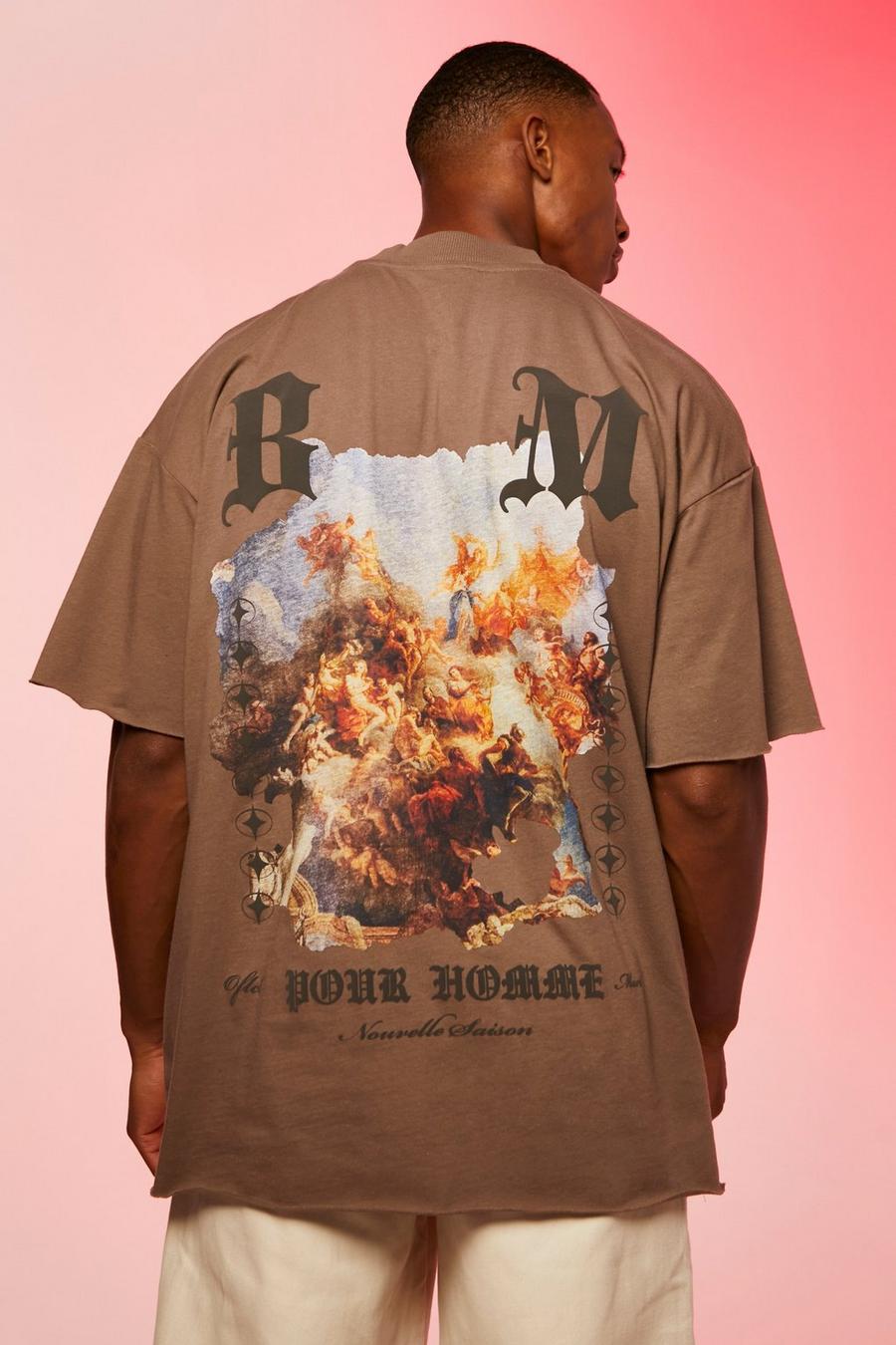 Oversize T-Shirt mit Renaissance Print, Coffee braun