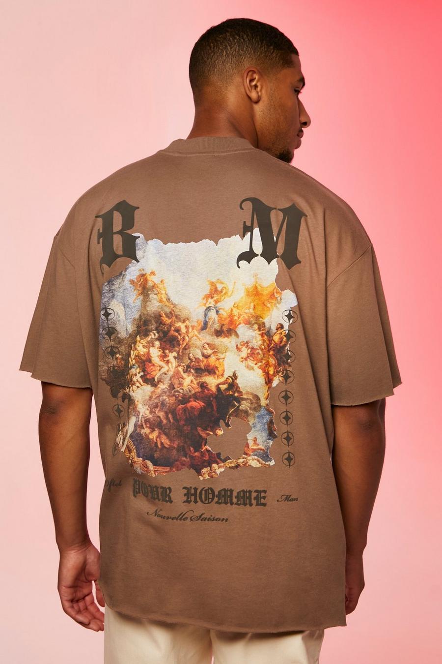 Coffee marrone Tall Oversized Renaissance Back Print T-shirt image number 1
