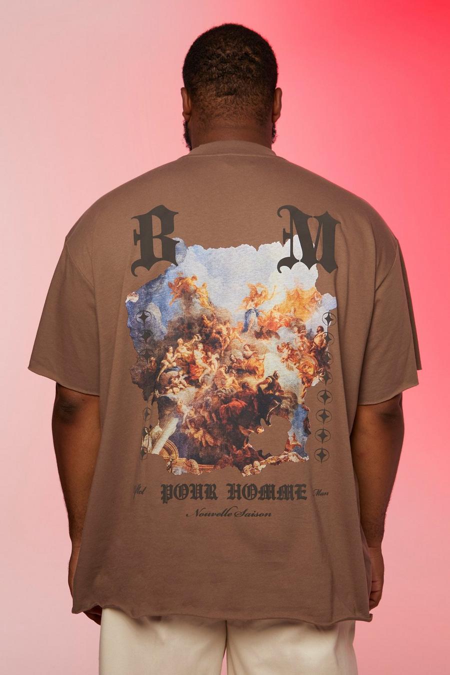 Plus Oversize T-Shirt mit Renaissance Print, Coffee brown image number 1