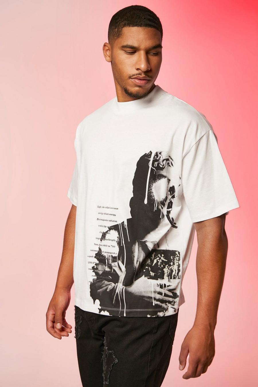 Tall kastiges T-Shirt mit Renaissance Print, White image number 1