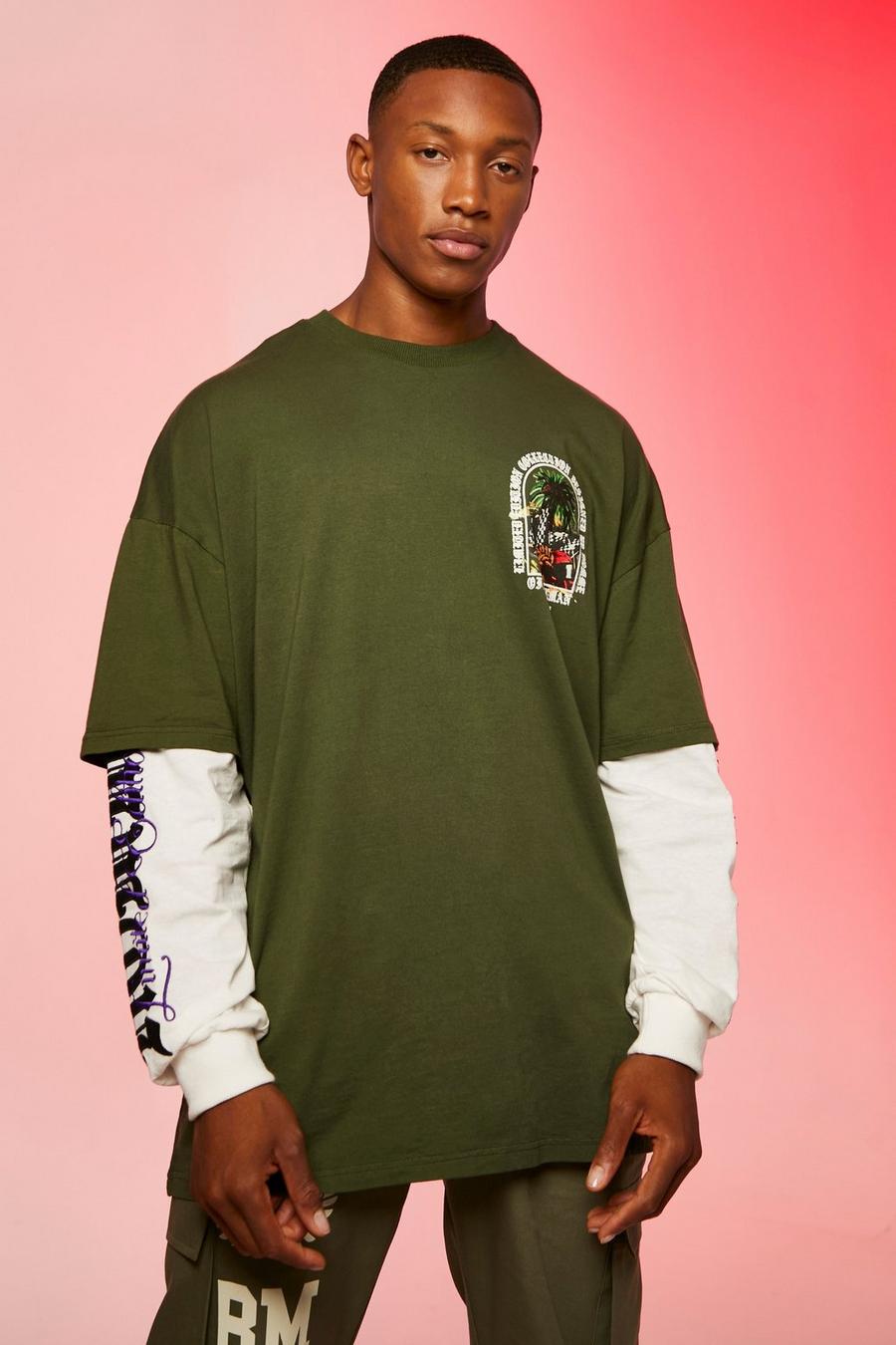 Oversize T-Shirt mit Print, Olive vert