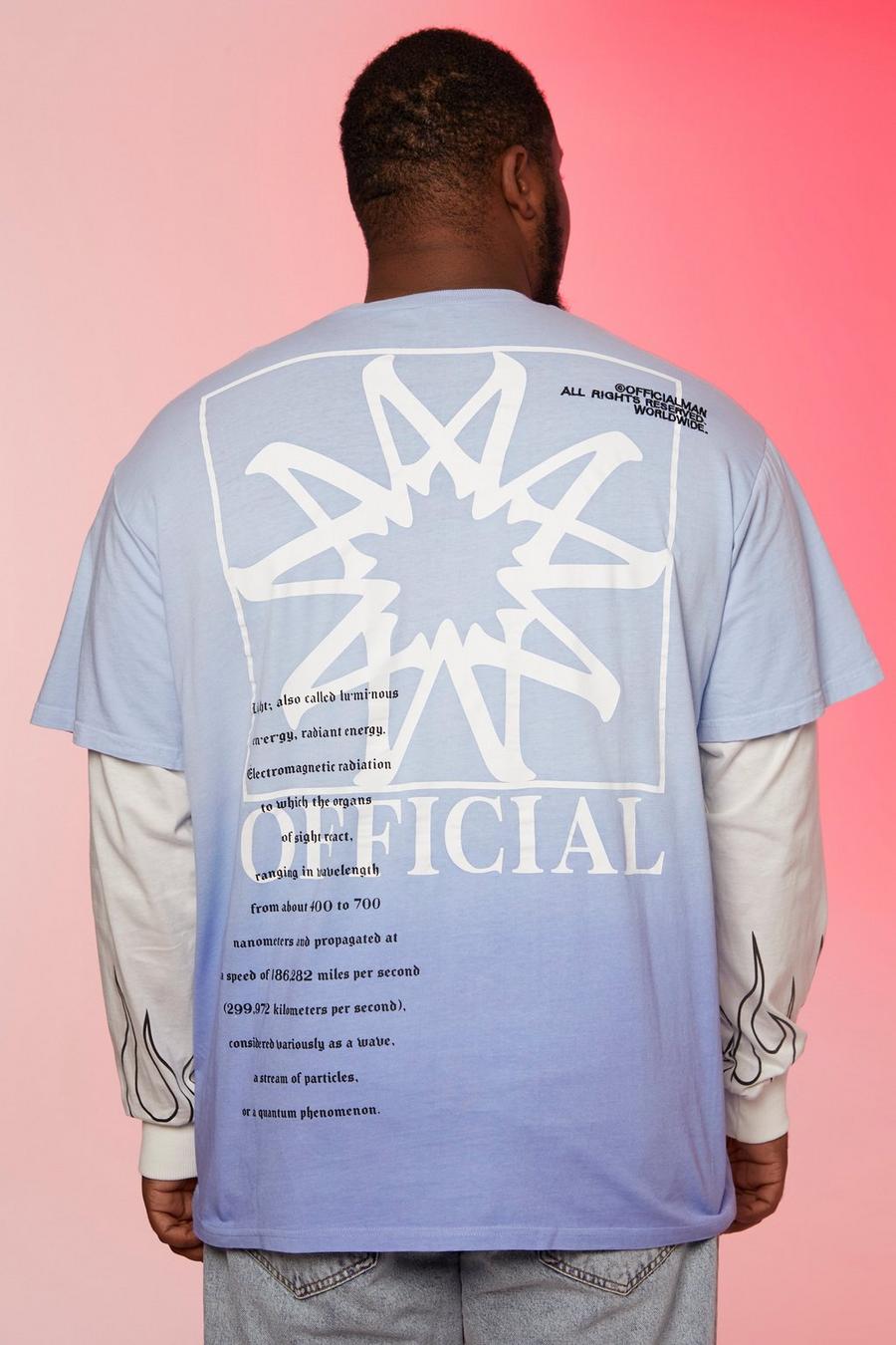 Camiseta Plus holgada en degradado con capa falsa, Blue azzurro image number 1
