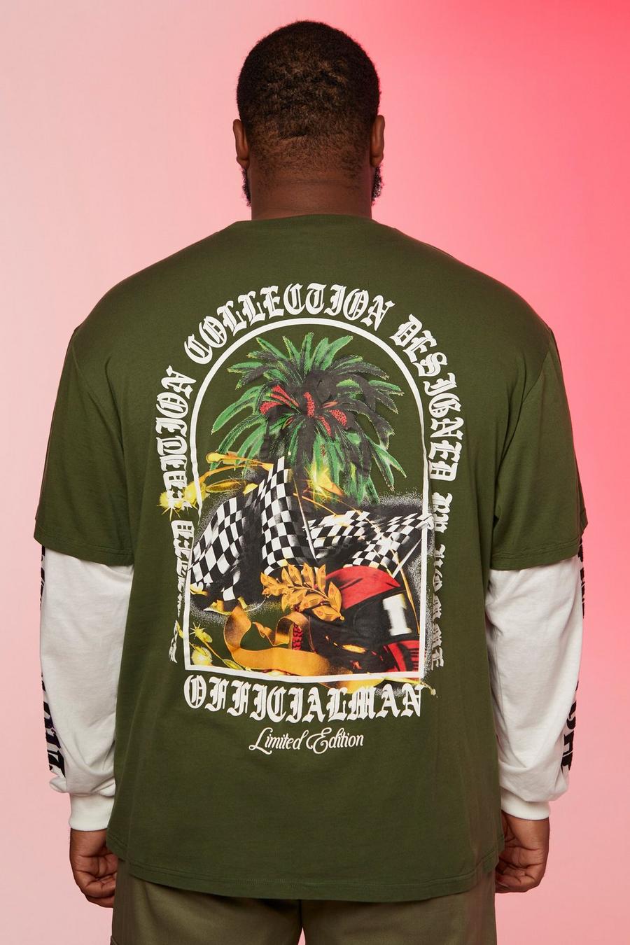 Olive Plus Oversized Graphic Faux Layer T-shirt image number 1