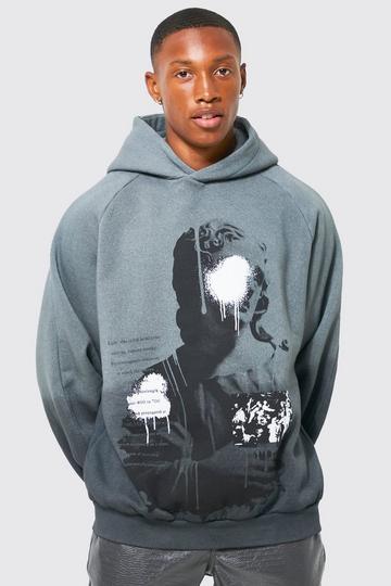 Statue Print Ombre Hoodie slate