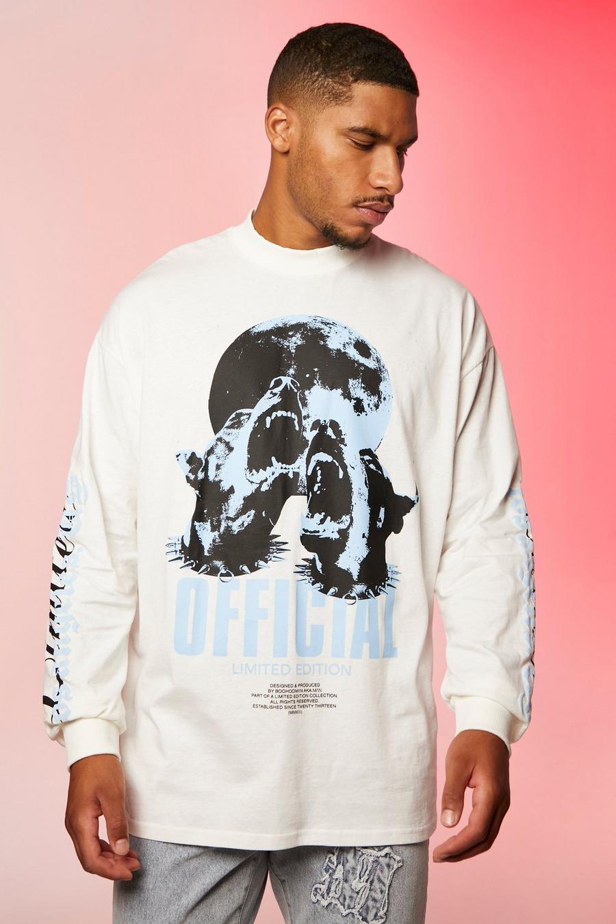 White blanco Tall Oversized Graphic Long Sleeve T-shirt image number 1