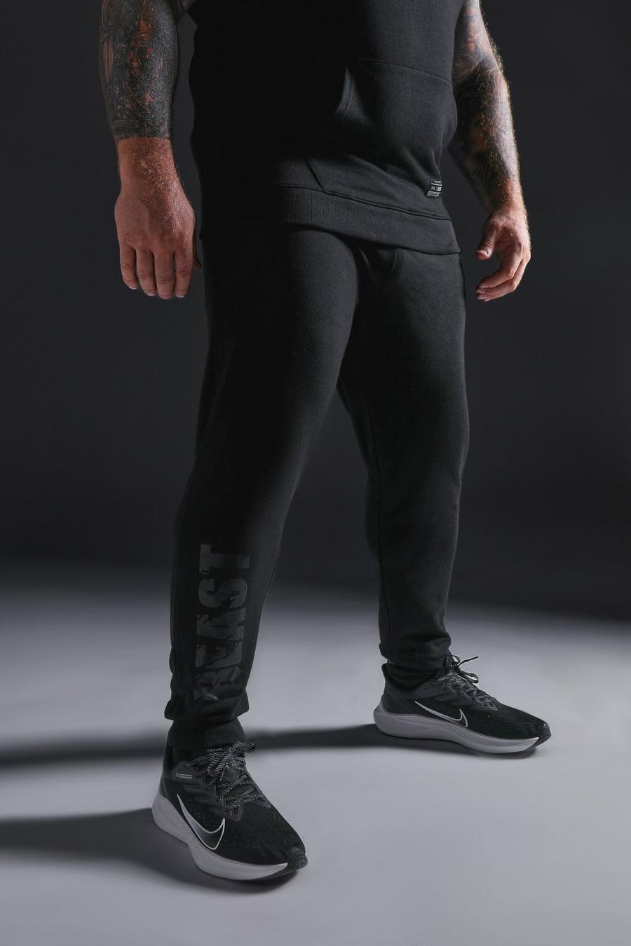 שחור nero מכנסי טרנינג ספורטיביים לחדר הכושר עם כיתוב X Beast מסדרת Man image number 1