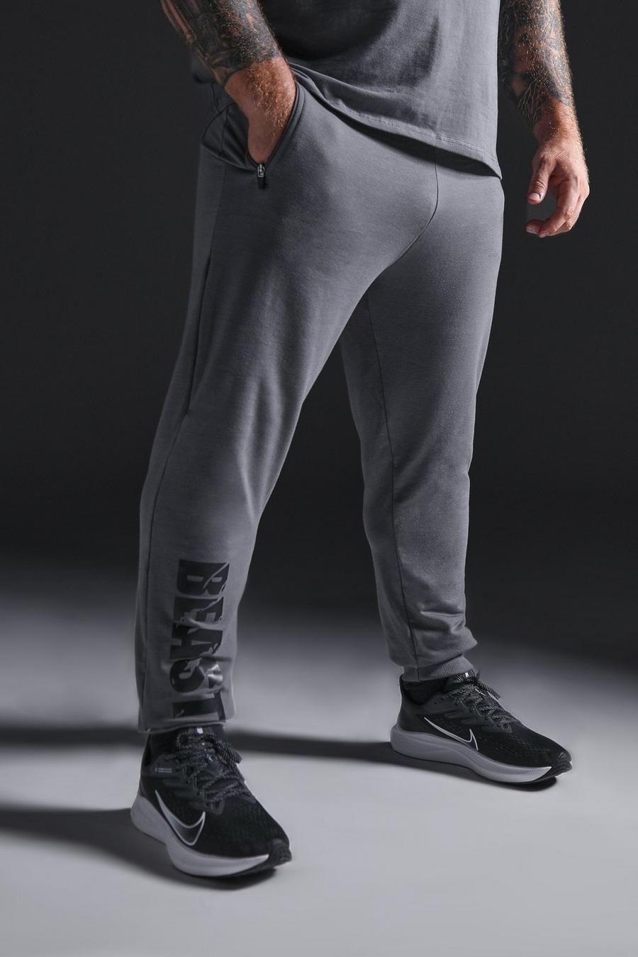 פחם מכנסי טרנינג ספורטיביים לחדר הכושר עם כיתוב X Beast מסדרת Man image number 1