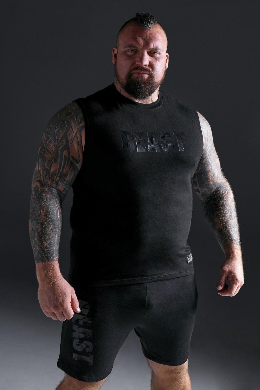 שחור negro חולצה ספורטיבית נטולת שרוולים לחדר הכושר עם כיתוב Man X Beast image number 1