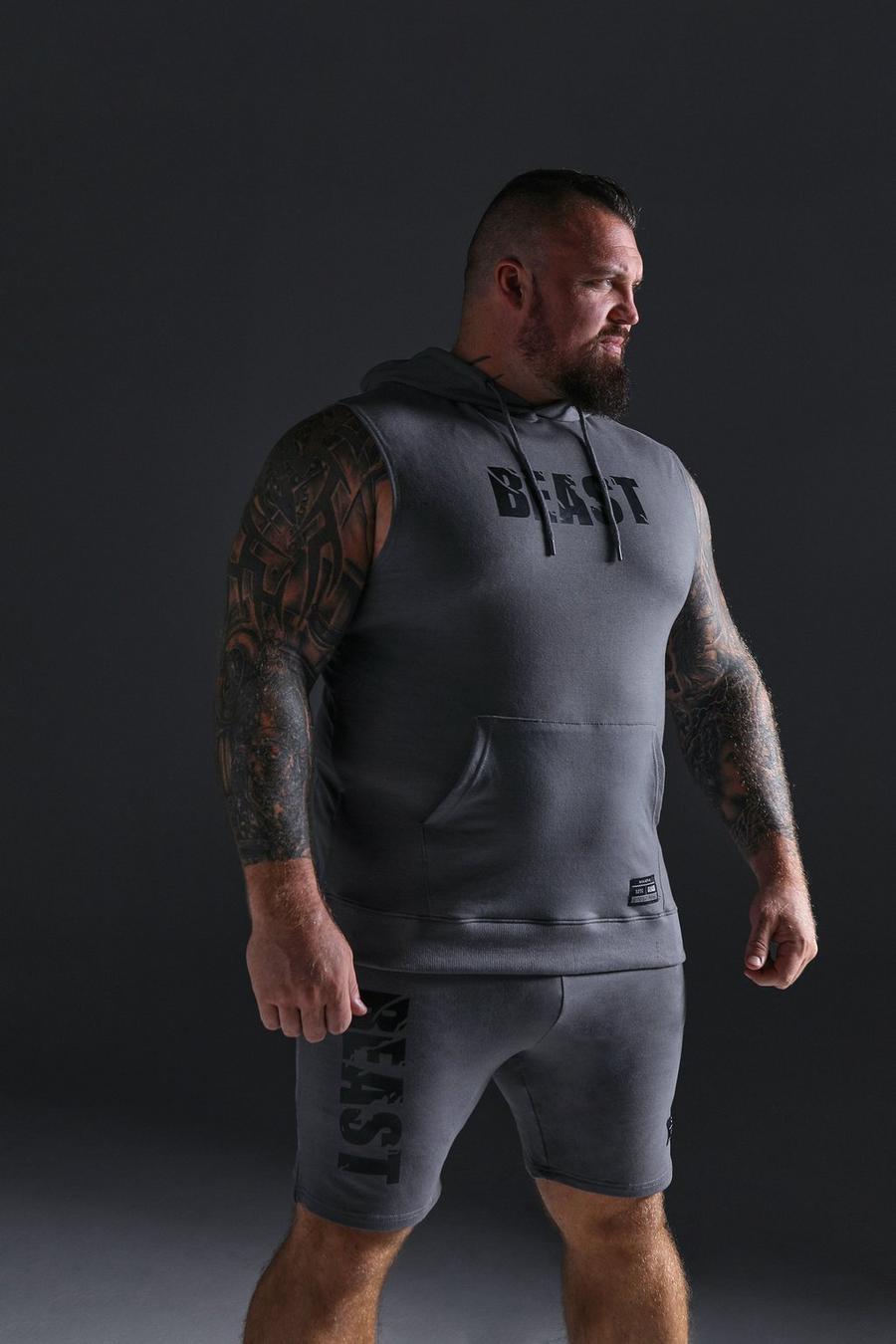 Sudadera MAN Active x Beast para el gimnasio con capucha sin mangas, Charcoal grigio image number 1