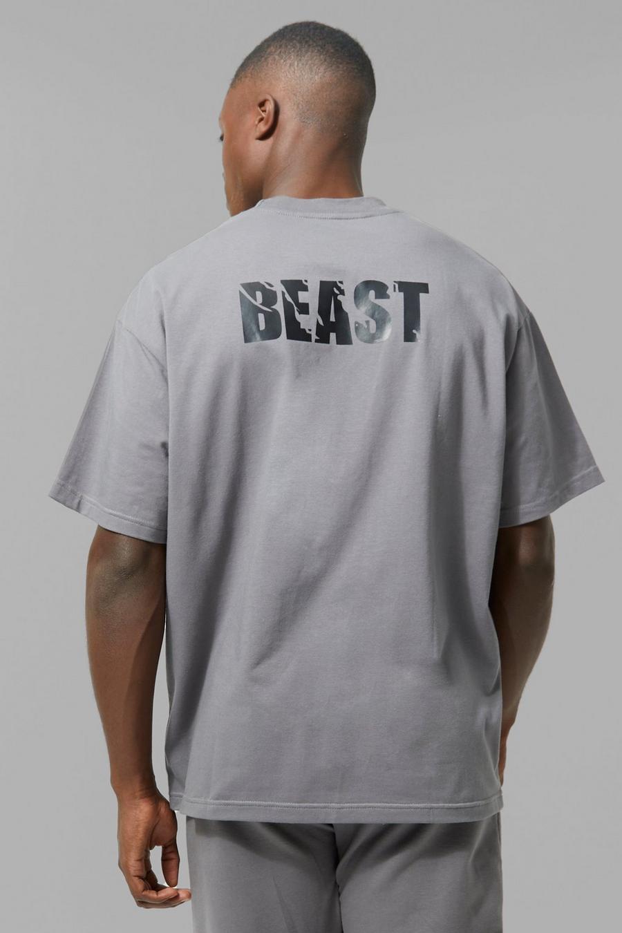 פחם gris טישרט אוברסייז ספורטיבית לחדר הכושר עם כיתוב X Beast מסדרת Man image number 1