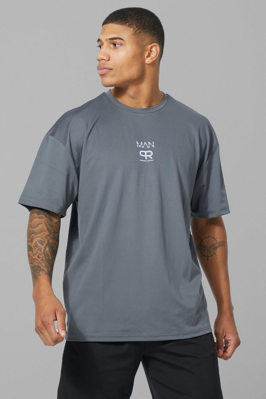 T-shirt oversize Man Active X PR a contrasto per alta performance con maniche raglan, Charcoal grigio
