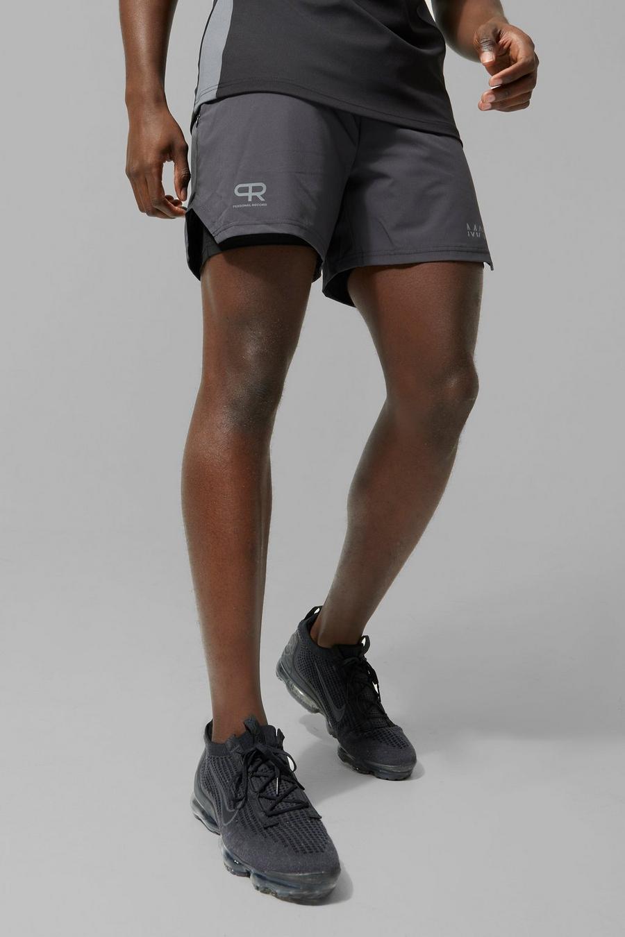 Charcoal grey Man Active X Pr Contrasterende 2-In-1 Fitness Shorts