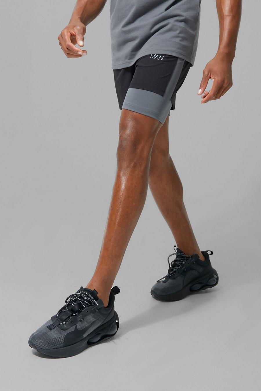 Black schwarz Man Active X Andrei 2-In-1 Fitness Shorts