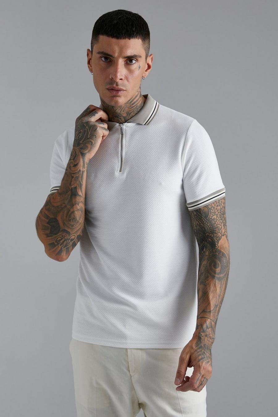 Ecru Textured Slim Fit Polo image number 1