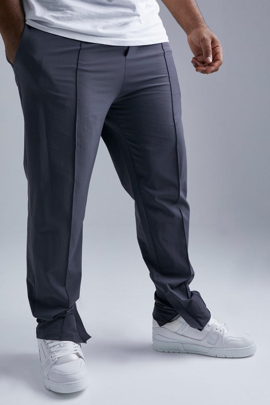 Dark grey Plus Slim Fit 4 Way Stretch Pintuck Trouser image number 1