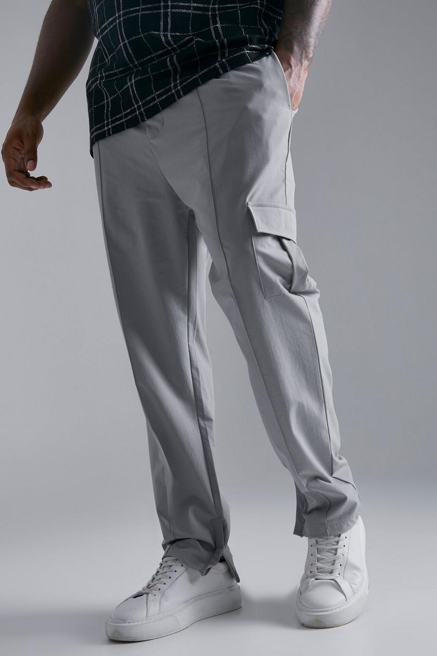 Grey Plus Slim Fit 4 Way Stretch Cargo Trouser image number 1