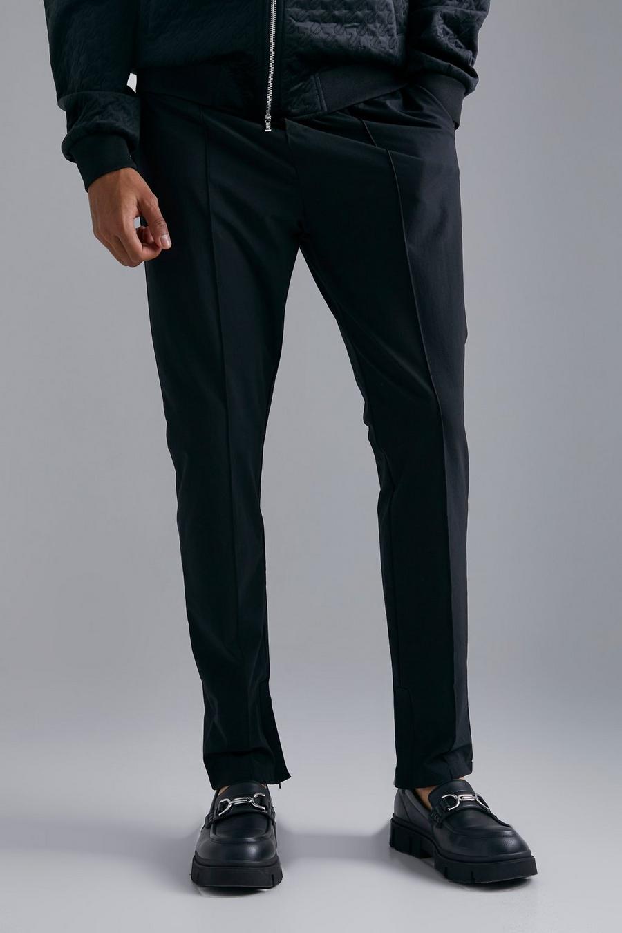 Black Tall Slim Fit 4 Way Stretch Pintuck Trouser